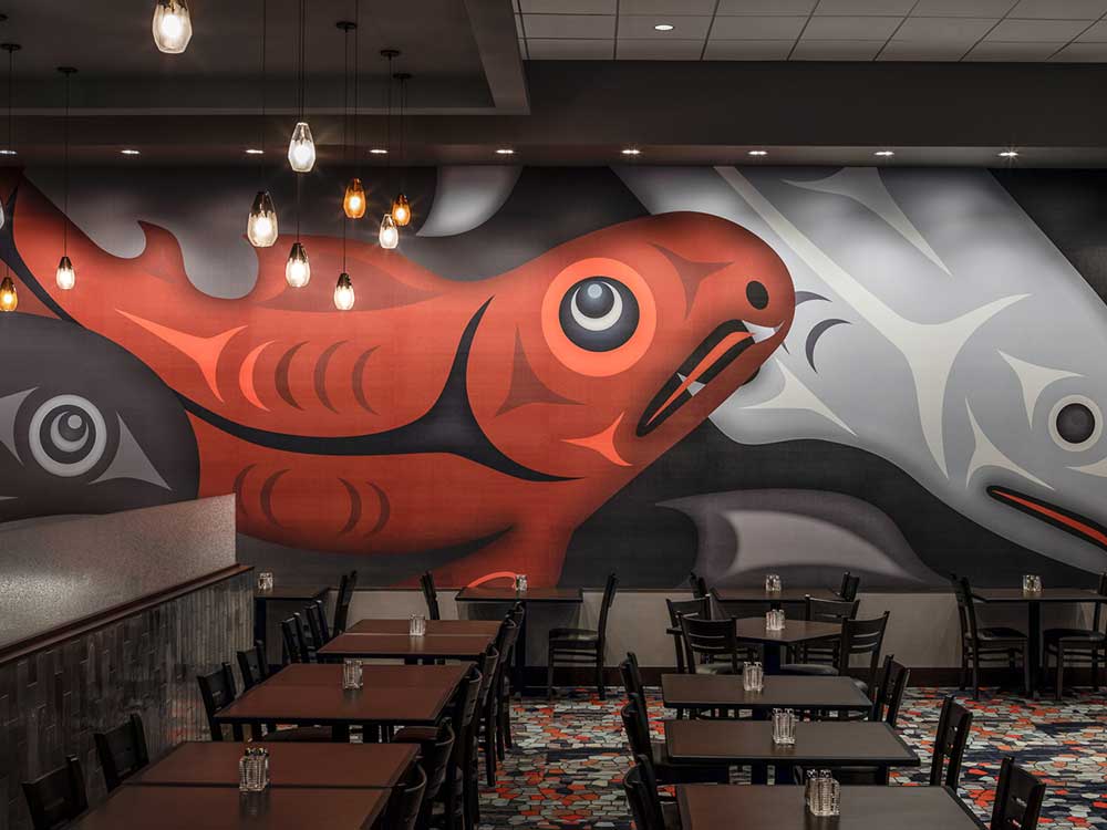 Riverbank Express wall art with salmon